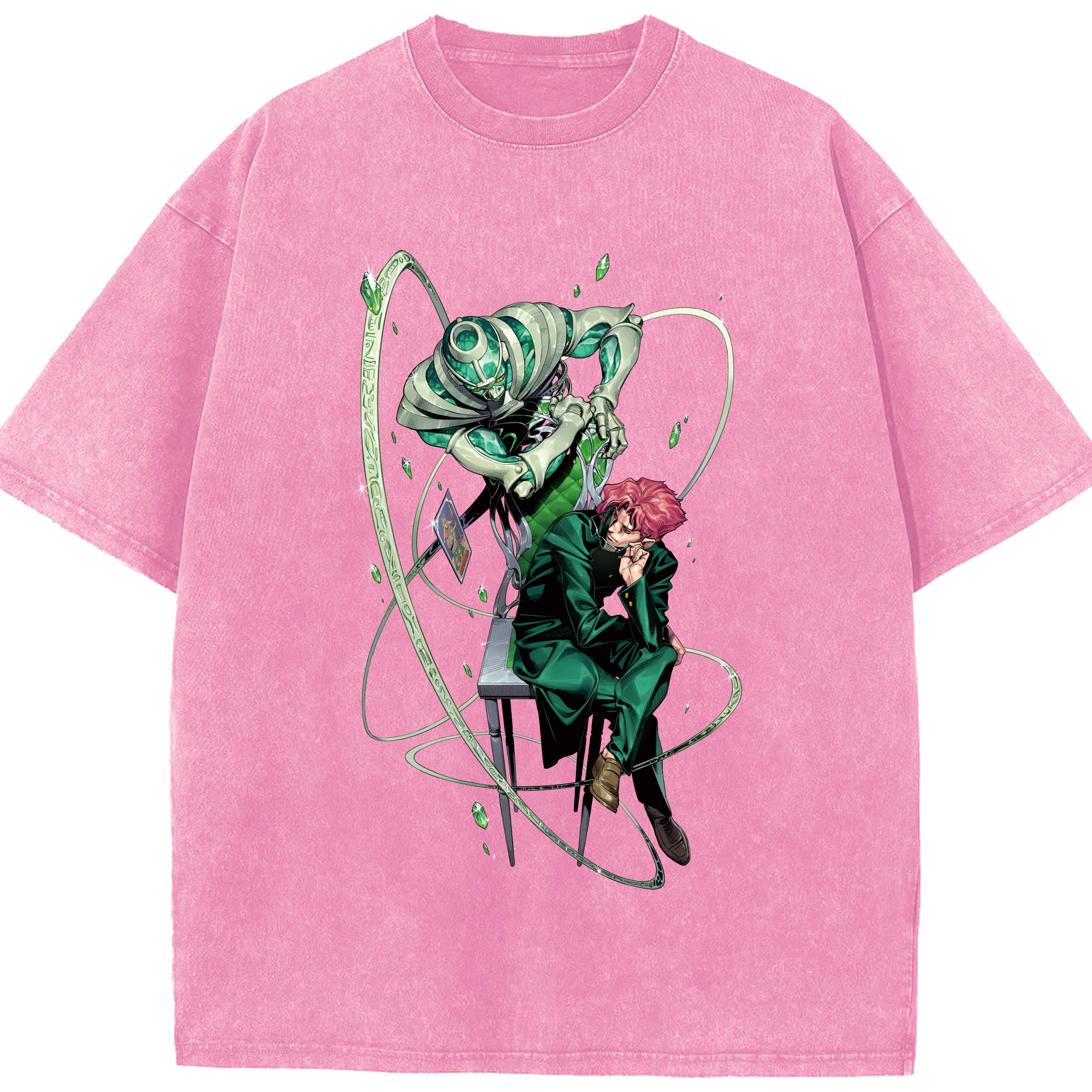 （画像用） ジョジョの奇妙な冒険 花京院 典明（かきょういん のりあき） JoJo's Bizarre Adventure Kakyoin Noriaki 綿100% ヴィンテージ風 半袖Tシャツ（フロントプリント）